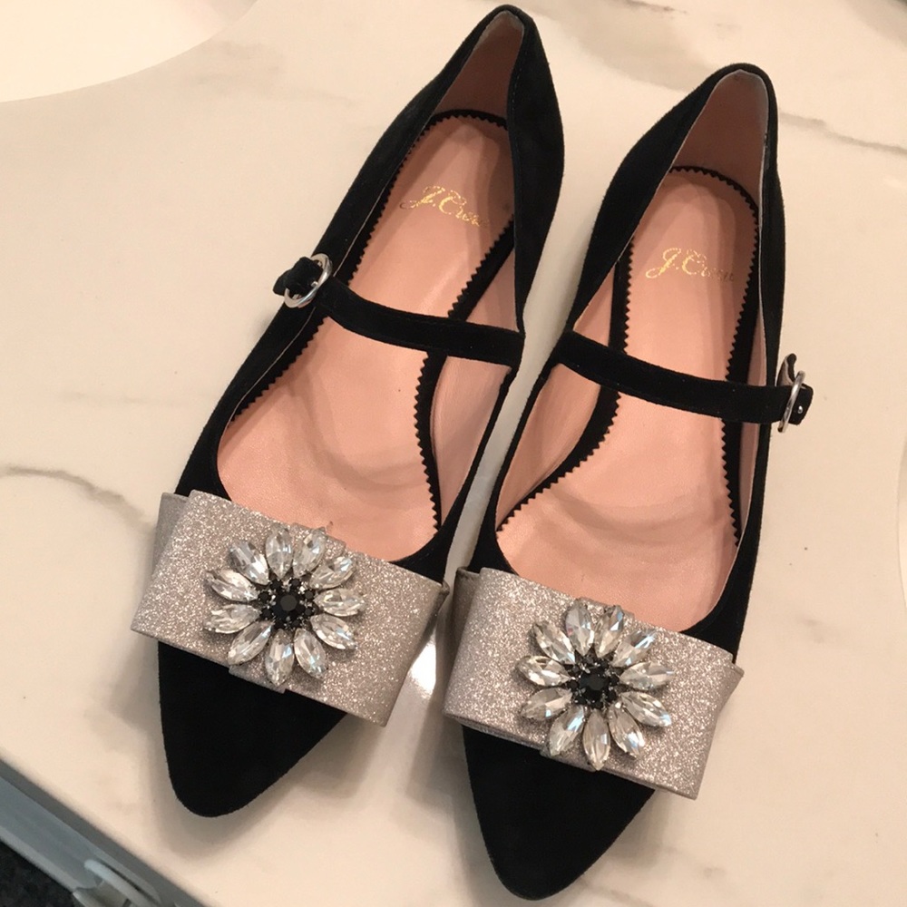 J crew crystal flower ballet flats